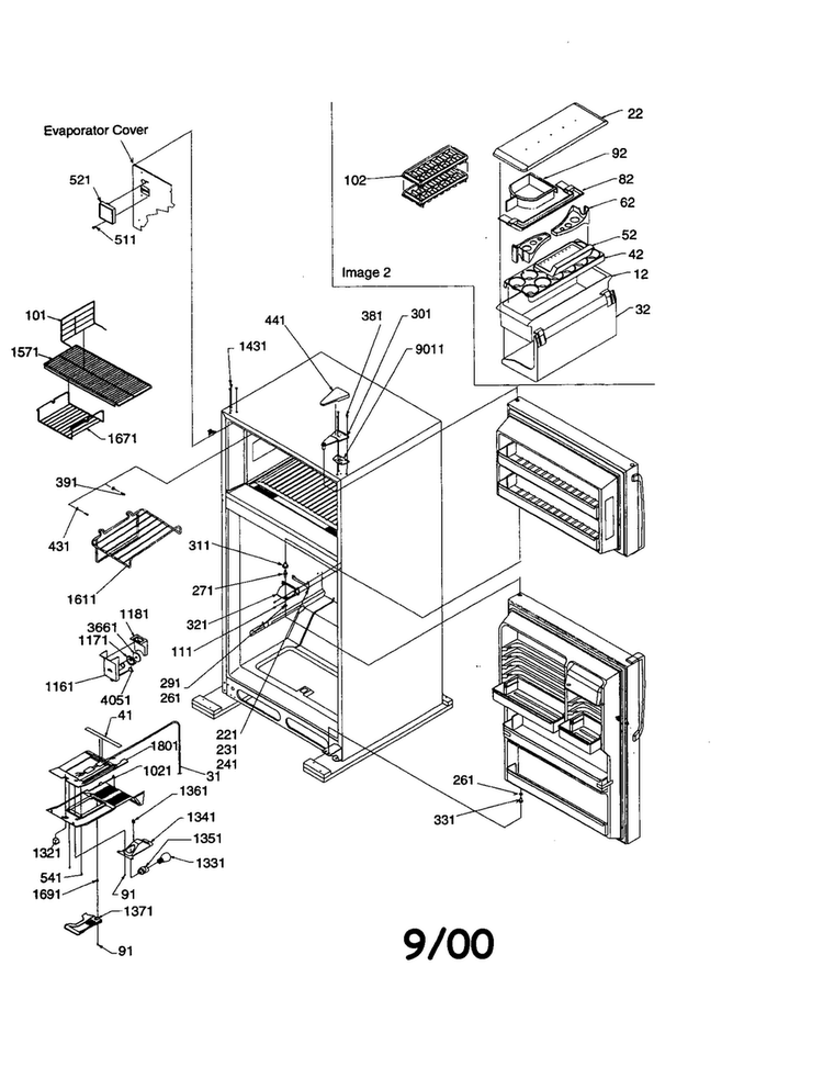 Door Hinges, Fz Duct, Mk Cont Assy Diagram and Parts List for ART2127A-PART2127A  Amana Refrigerator