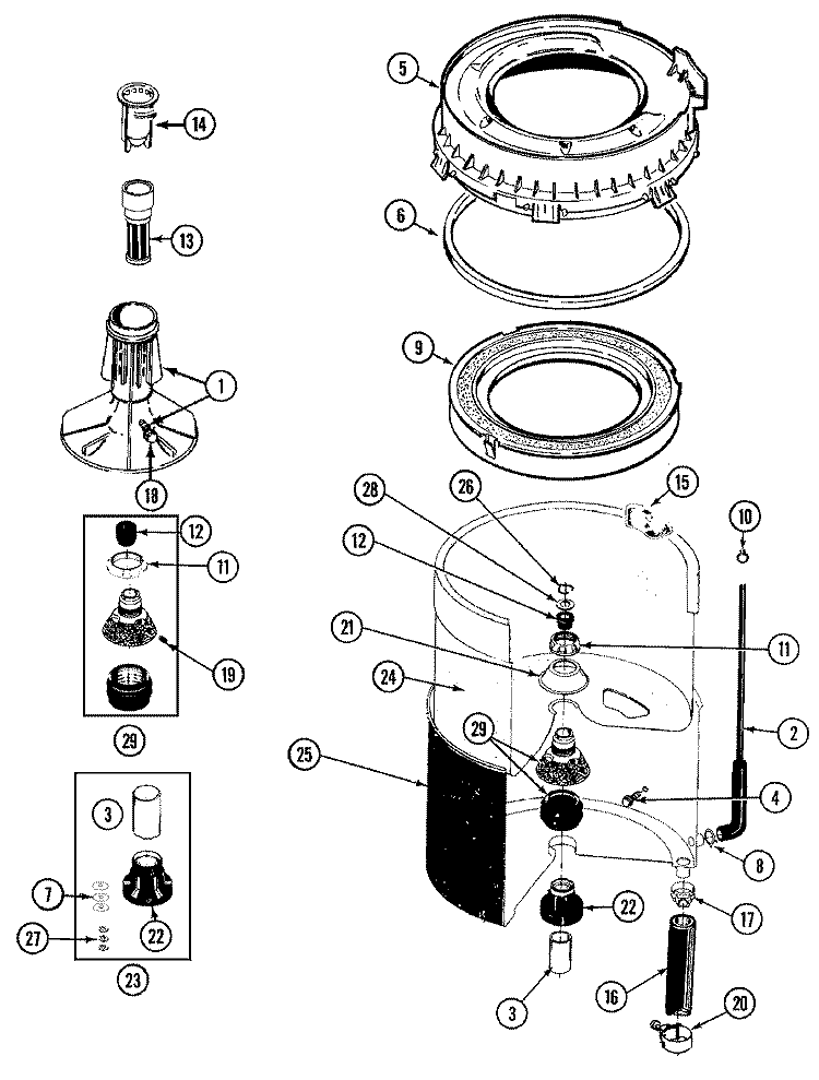 TUB Diagram and Parts List for LAT2914AAM  Maytag Washer
