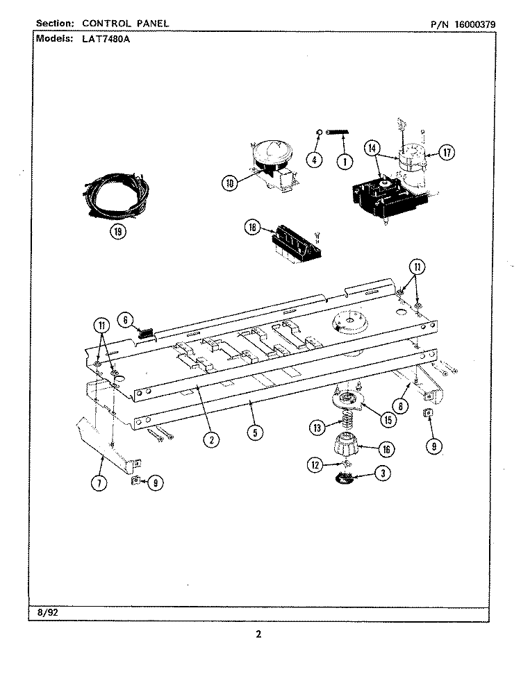 CONTROL PANEL Diagram and Parts List for LAT7480AAW  Maytag Washer