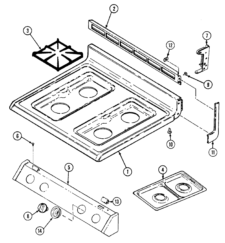 TOP ASSEMBLY Diagram and Parts List for FCG20510A  Jenn-Air Range