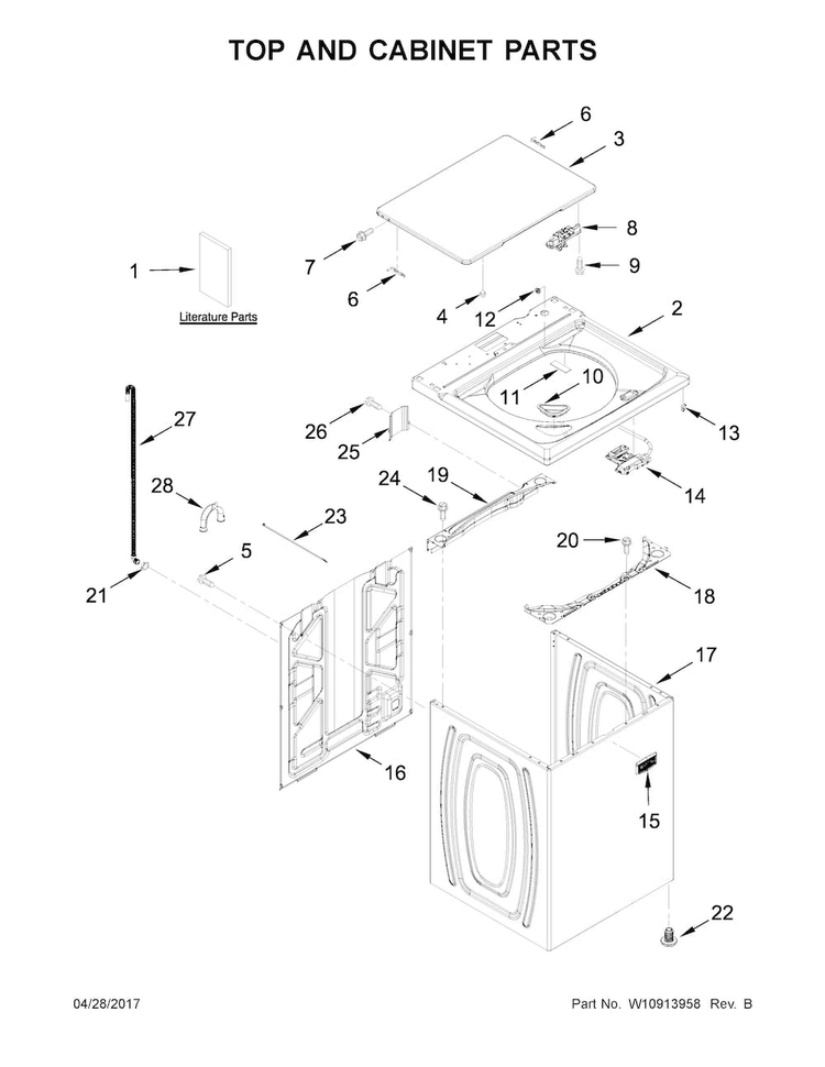 Top And Cabinet Parts Diagram and Parts List for MVWC415EW2  Maytag Washer