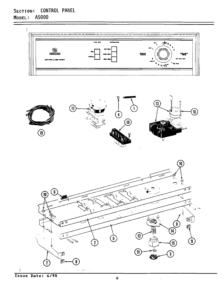 CONTROL PANEL Diagram and Parts List for A5000  Maytag Washer