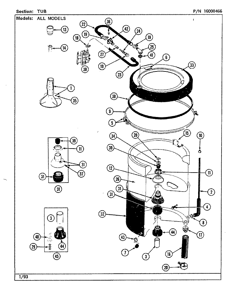TUB Diagram and Parts List for LAT9593AAW  Maytag Washer