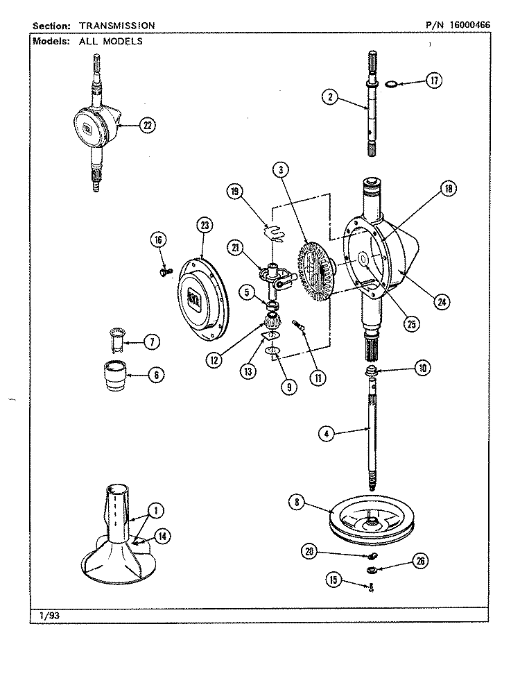TRANSMISSION Diagram and Parts List for LAT9593AAW  Maytag Washer