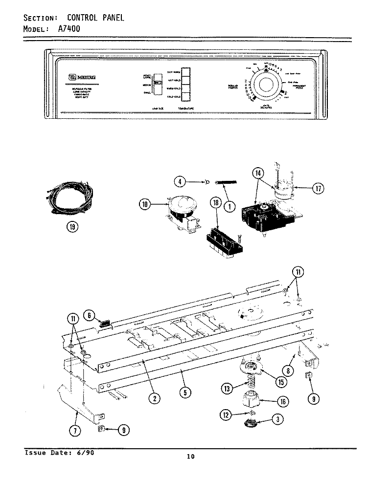 CONTROL PANEL Diagram and Parts List for A7400  Maytag Washer