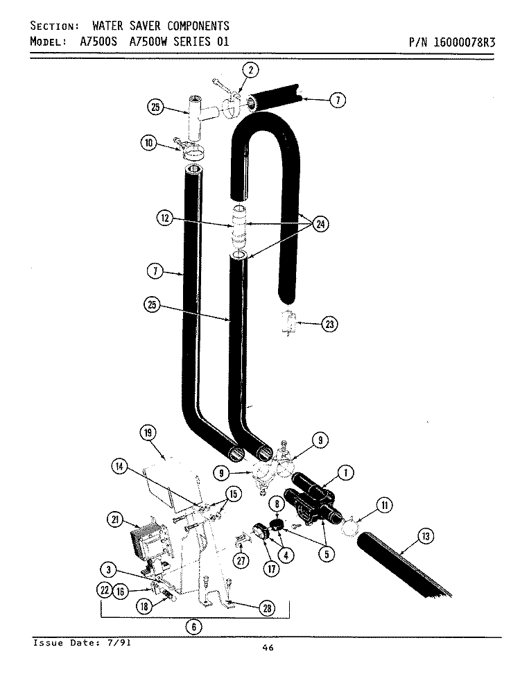 WATER SAVER COMPONENTS Diagram and Parts List for A7500S  Maytag Washer