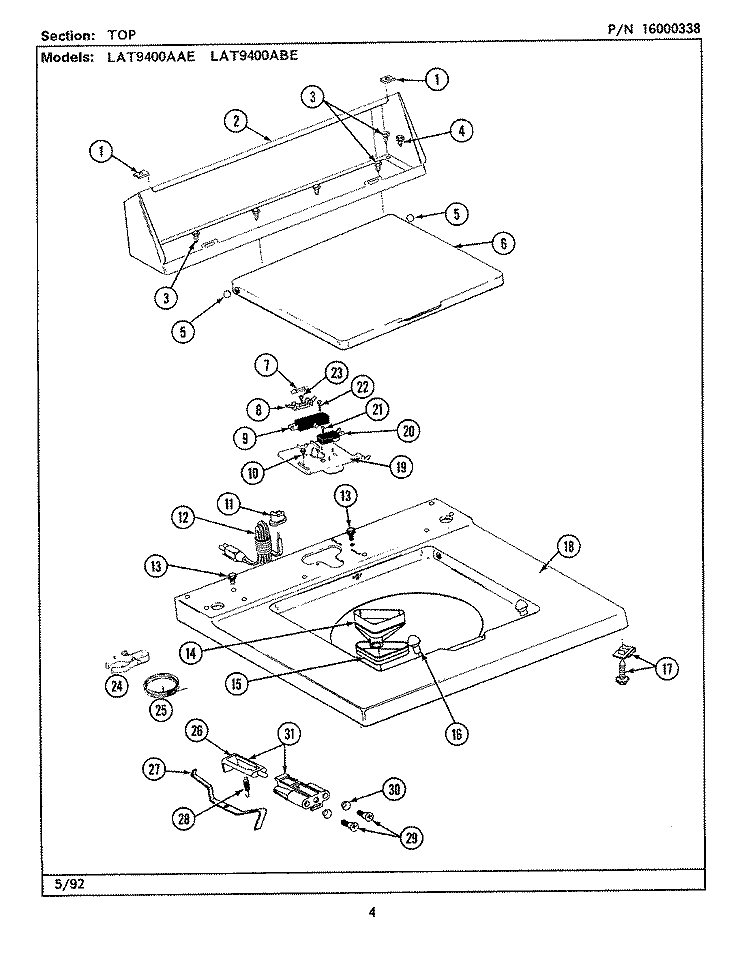 TOP (LAT9400AAE, LAT9400ABE) Diagram and Parts List for LAT9400AAE  Maytag Washer