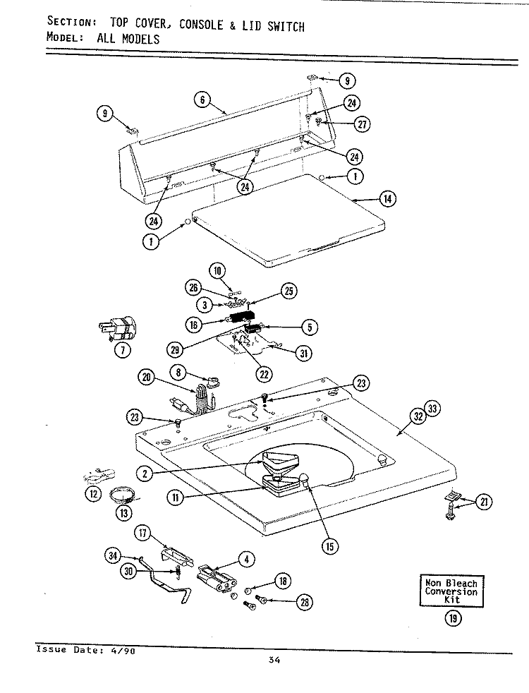 TOP COVER, CONSOLE & LID SWITCH Diagram and Parts List for A9400  Maytag Washer