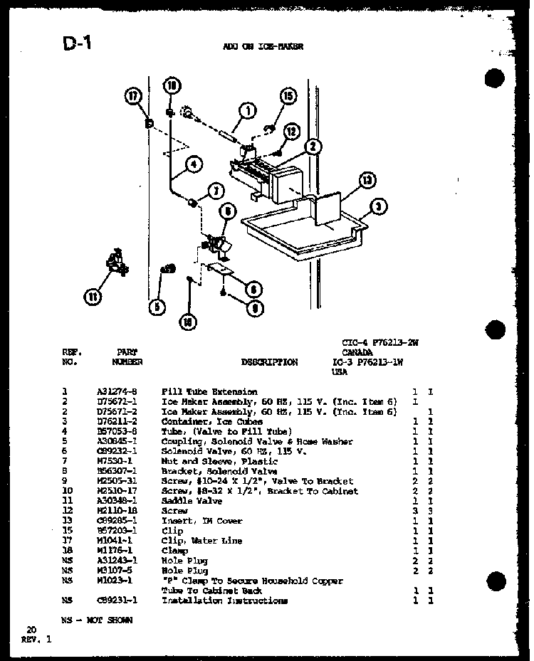 Add On Ice-maker Diagram and Parts List for TC20C-P76512-11W  Amana Refrigerator