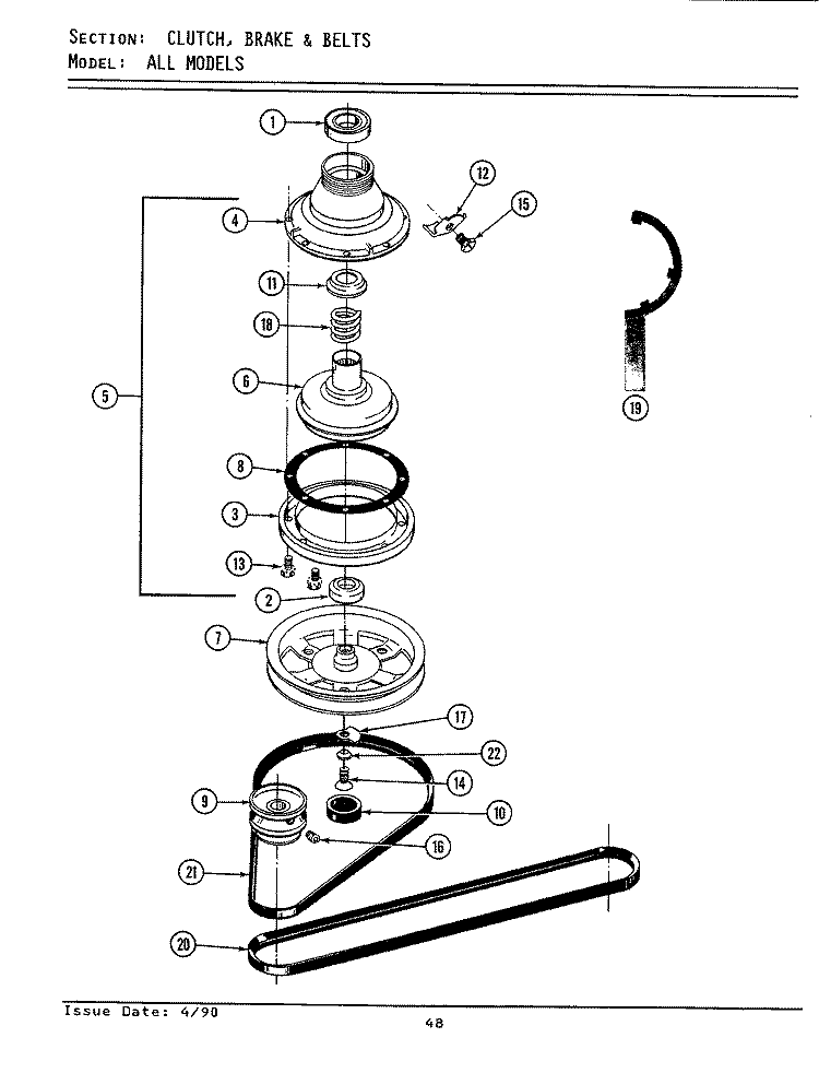 CLUTCH, BRAKE & BELTS Diagram and Parts List for A9400  Maytag Washer