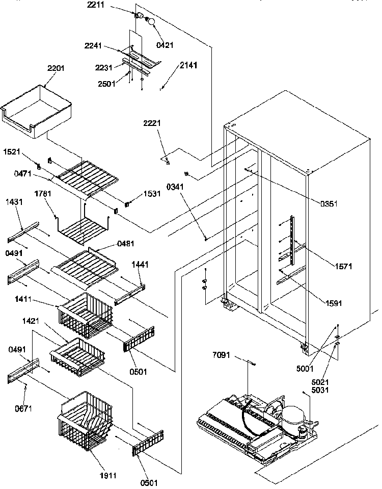 Freezer Shelves And Light Diagram and Parts List for SBI20TPSW-P1190712WW  Amana Refrigerator