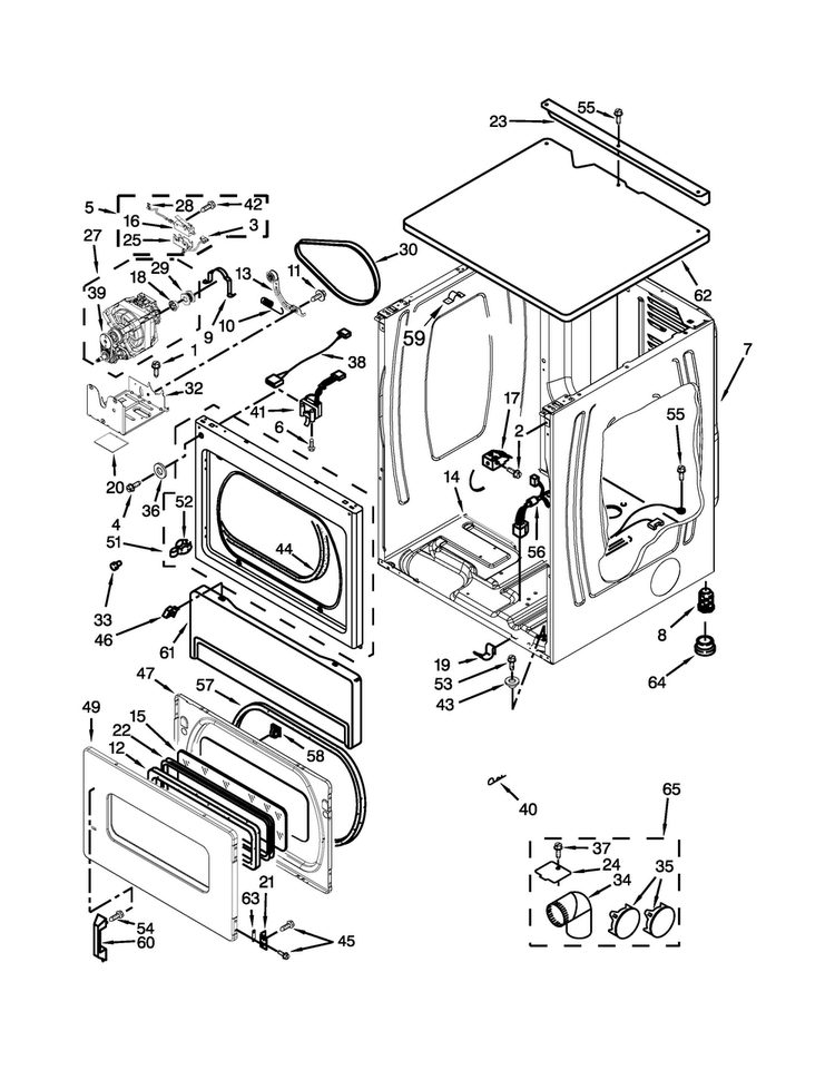 Upper Cabinet & Front Panel Parts Diagram and Parts List for MLE24PRAZW2  Maytag Dryer