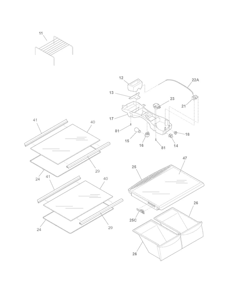 Shelves Diagram and Parts List for CRT182NB6  Crosley Refrigerator