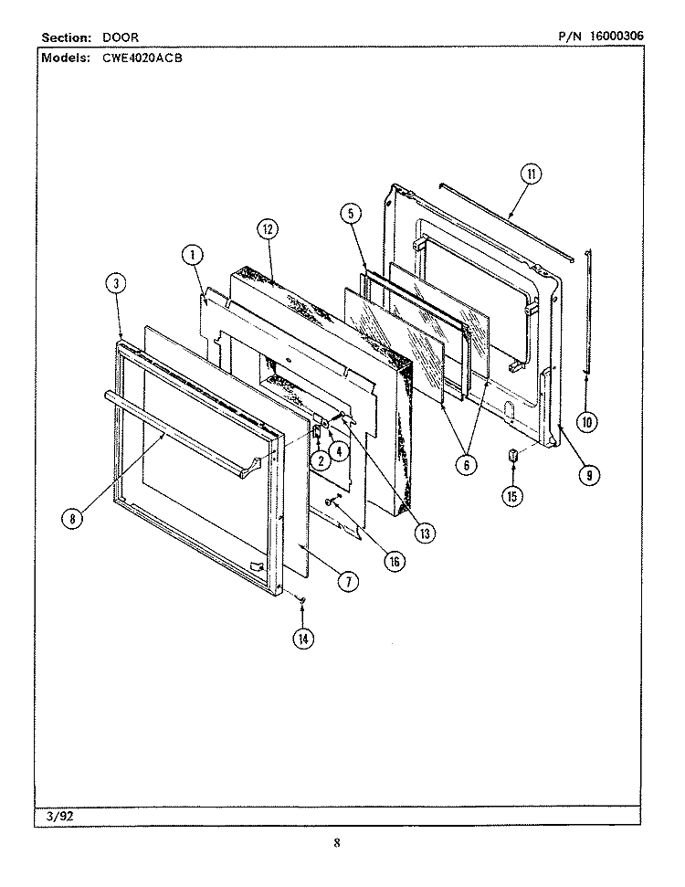 DOOR (CWE4020ACB) Diagram and Parts List for CWE4020ACB  Maytag Wall Oven