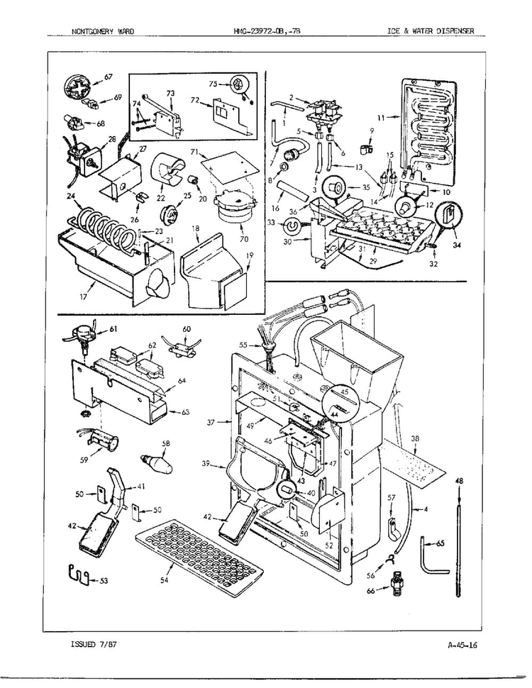 Ice And Water Dispenser Diagram and Parts List for 23972B  Admiral Refrigerator