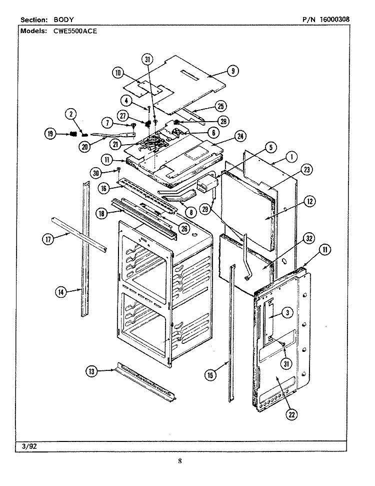 BODY (CWE5500ACE) Diagram and Parts List for CWE5500ACE  Maytag Wall Oven