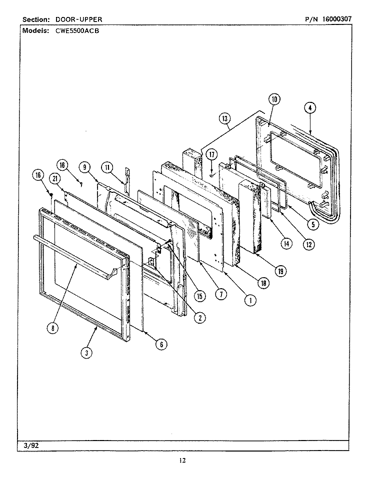 DOOR - UPPER (CWE5500ACB) Diagram and Parts List for CWE5500ACB  Maytag Wall Oven