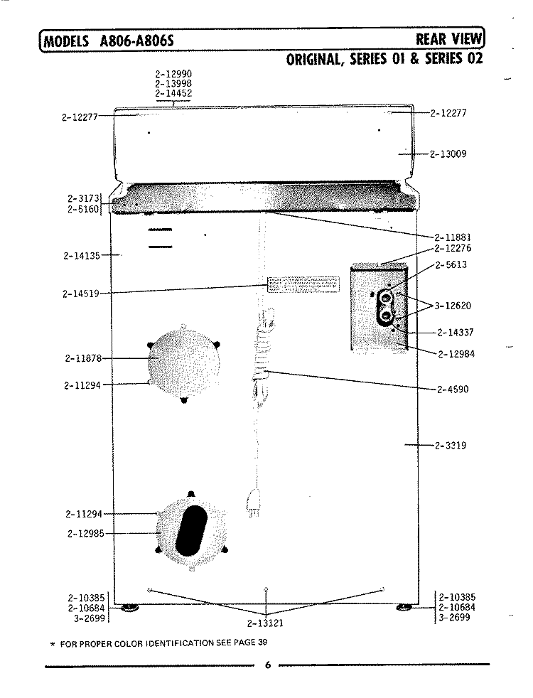 REAR VIEW Diagram and Parts List for LA806  Maytag Washer