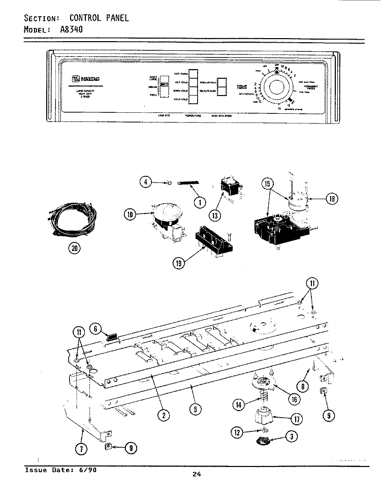 CONTROL PANEL Diagram and Parts List for A8340  Maytag Washer