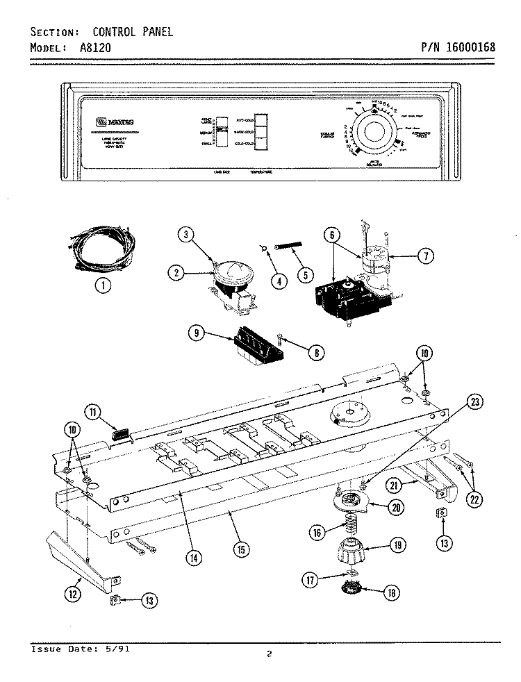 CONTROL PANEL Diagram and Parts List for A8120  Maytag Washer