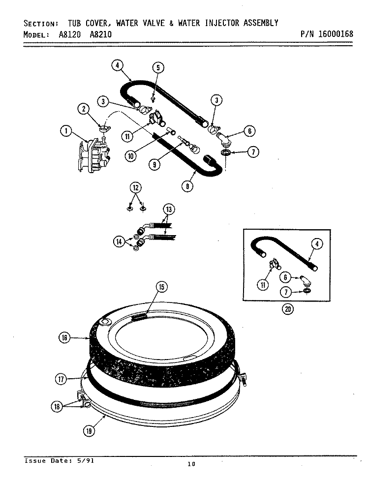 TUB COVER Diagram and Parts List for A8120  Maytag Washer