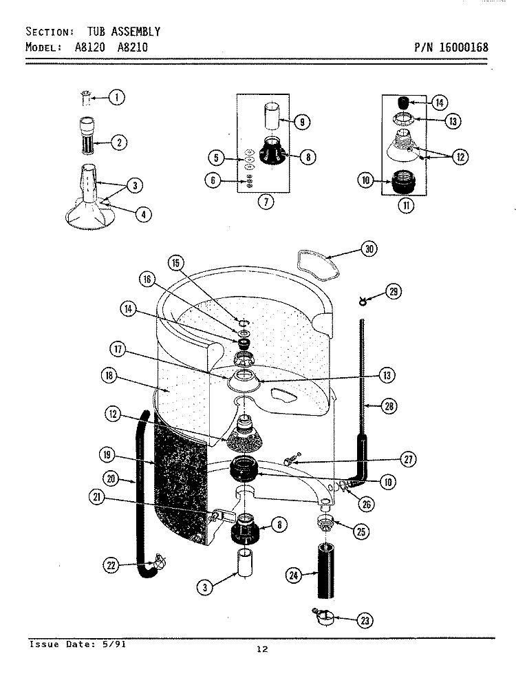 TUB ASSEMBLY Diagram and Parts List for A8120  Maytag Washer