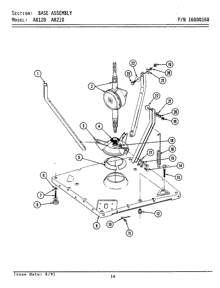 BASE ASSEMBLY Diagram and Parts List for A8120  Maytag Washer
