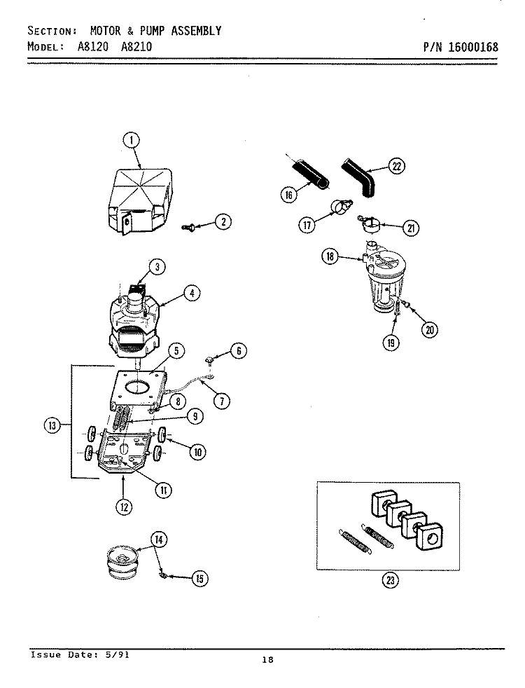 MOTOR & PUMP ASSEMBLY Diagram and Parts List for A8120  Maytag Washer