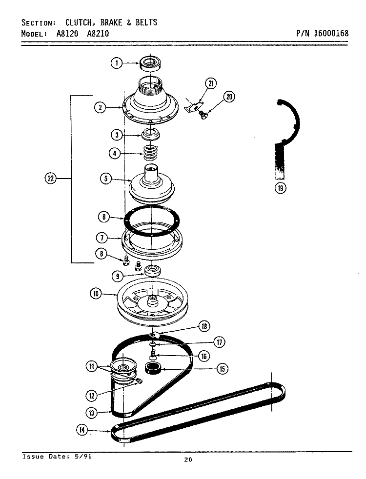 CLUTCH, BRAKE & BELTS Diagram and Parts List for A8120  Maytag Washer