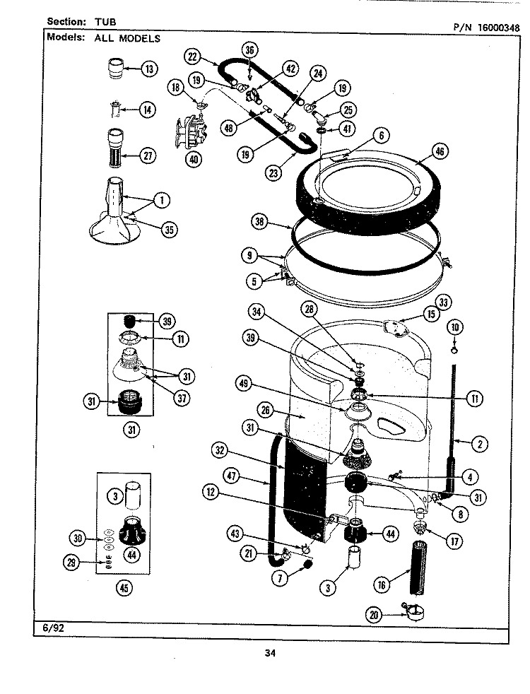 TUB Diagram and Parts List for LAT7500AIW  Maytag Washer