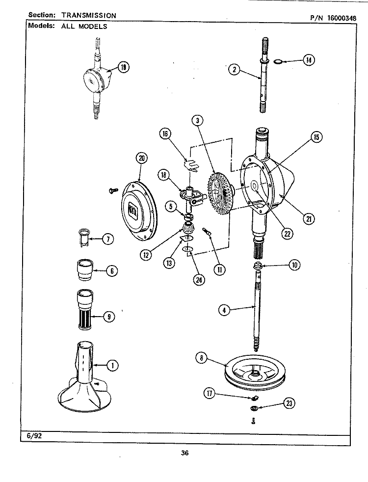 TRANSMISSION Diagram and Parts List for LAT7500AIW  Maytag Washer