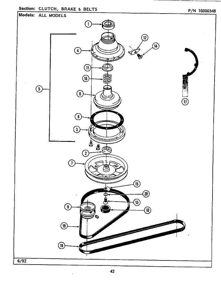 CLUTCH, BRAKE & BELTS Diagram and Parts List for LAT7500AIW  Maytag Washer