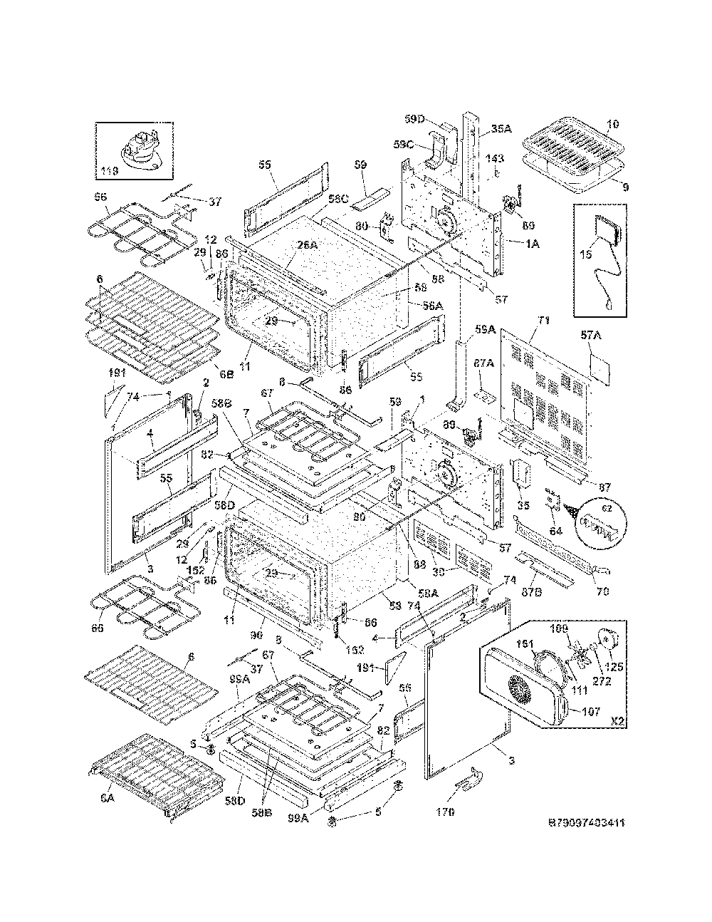 Body Diagram and Parts List for 79097403411  Kenmore Range