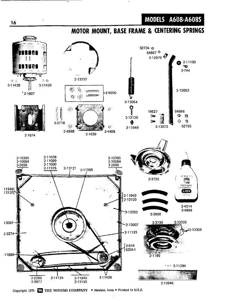 TOP COVER UP Diagram and Parts List for A608  Maytag Washer