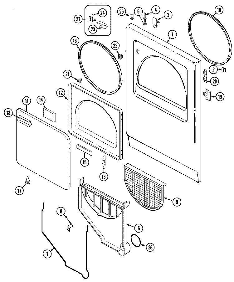 DOOR Diagram and Parts List for ADE20N3V  Admiral Dryer