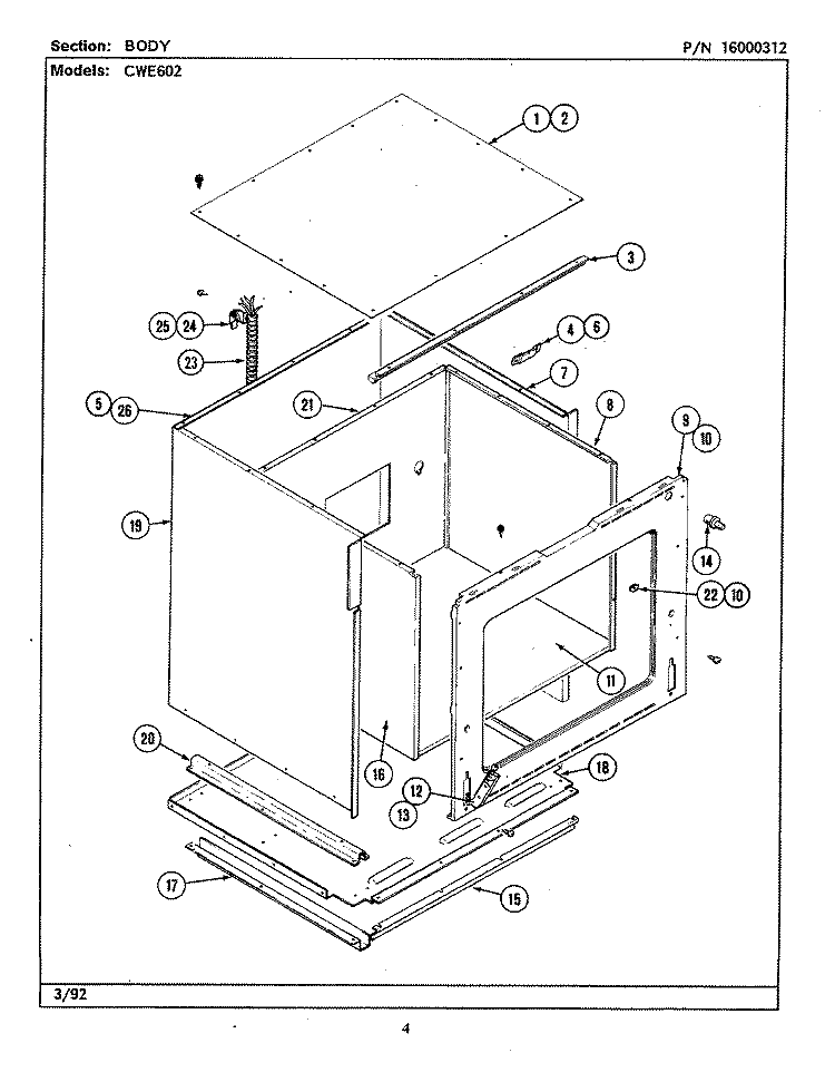 BODY Diagram and Parts List for CWE602  Maytag Wall Oven