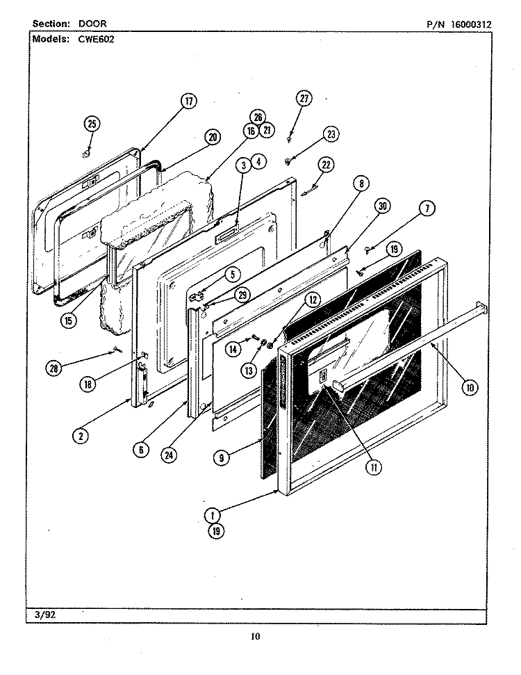 DOOR Diagram and Parts List for CWE602  Maytag Wall Oven