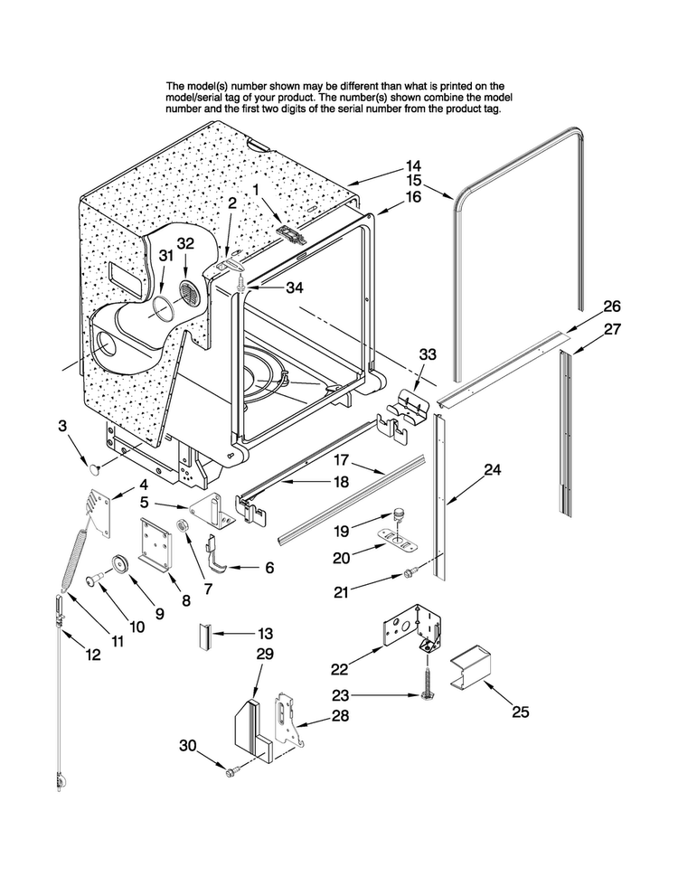 Tub And Frame Parts Diagram and Parts List for MDB8851AWS1  Maytag Dishwasher
