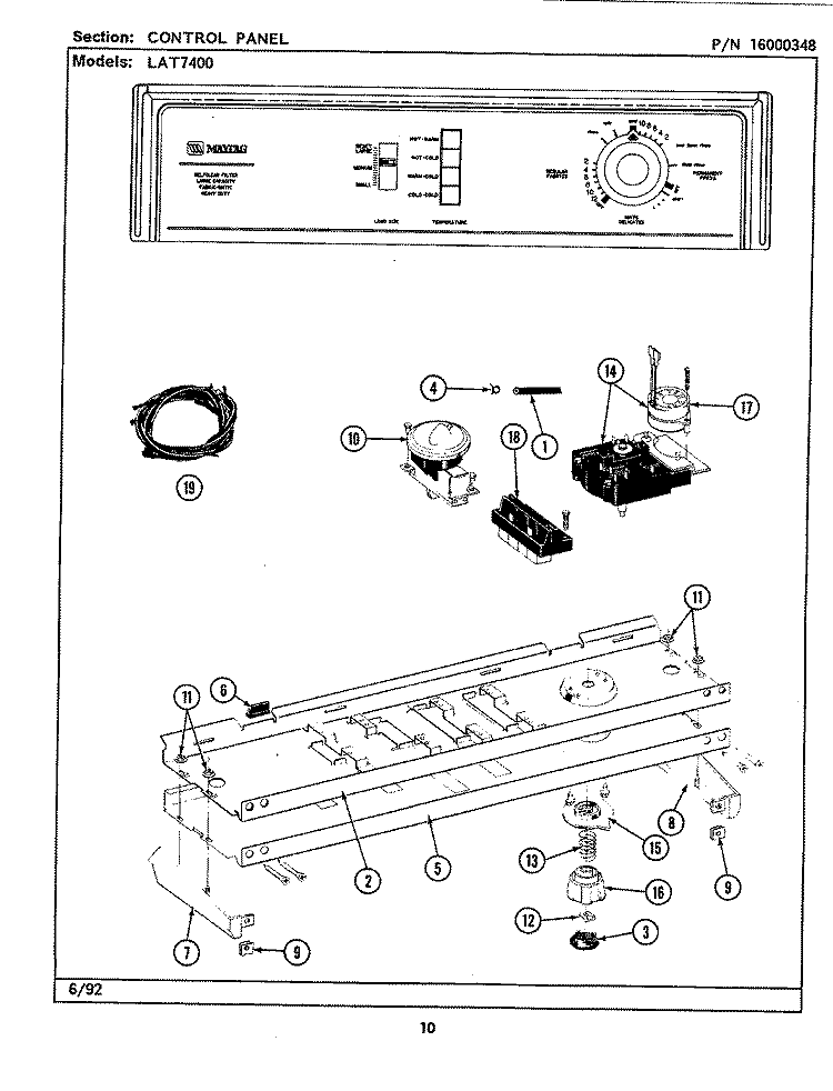 CONTROL PANEL Diagram and Parts List for LAT7400ABW  Maytag Washer