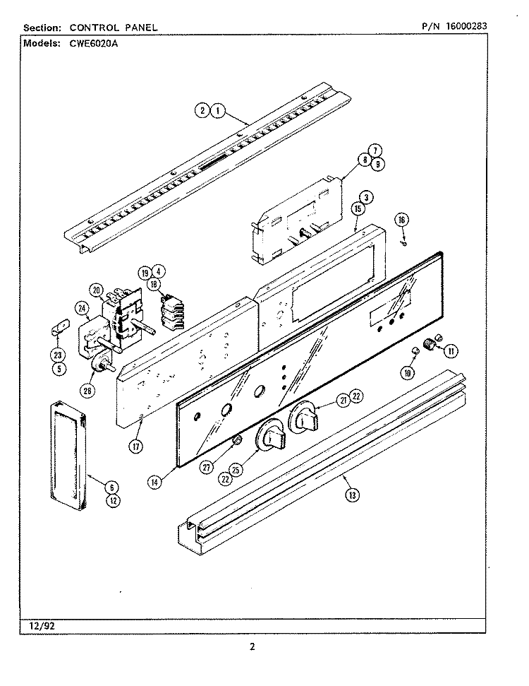 CONTROL PANEL Diagram and Parts List for CWE6020ACB  Maytag Wall Oven