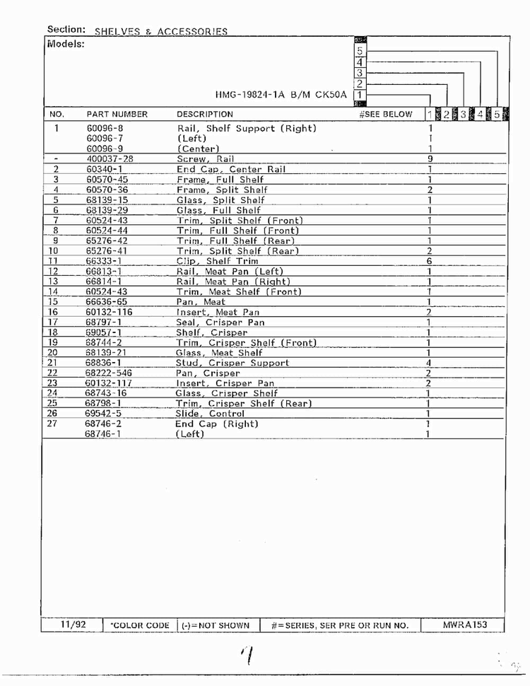 Shelves And Accessories Page 2 Diagram and Parts List for 19824-1A  Admiral Refrigerator