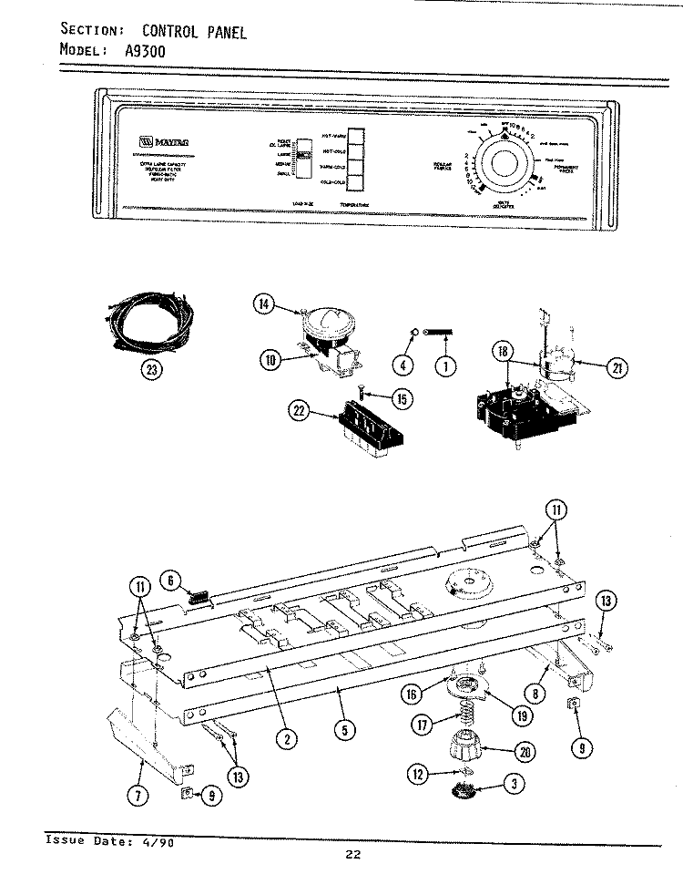 CONTROL PANEL Diagram and Parts List for LA9300  Maytag Washer