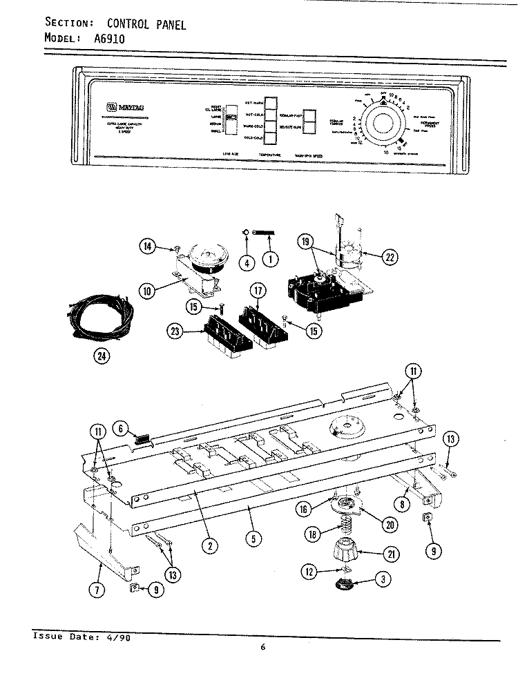 CONTROL PANEL Diagram and Parts List for A6910  Maytag Washer