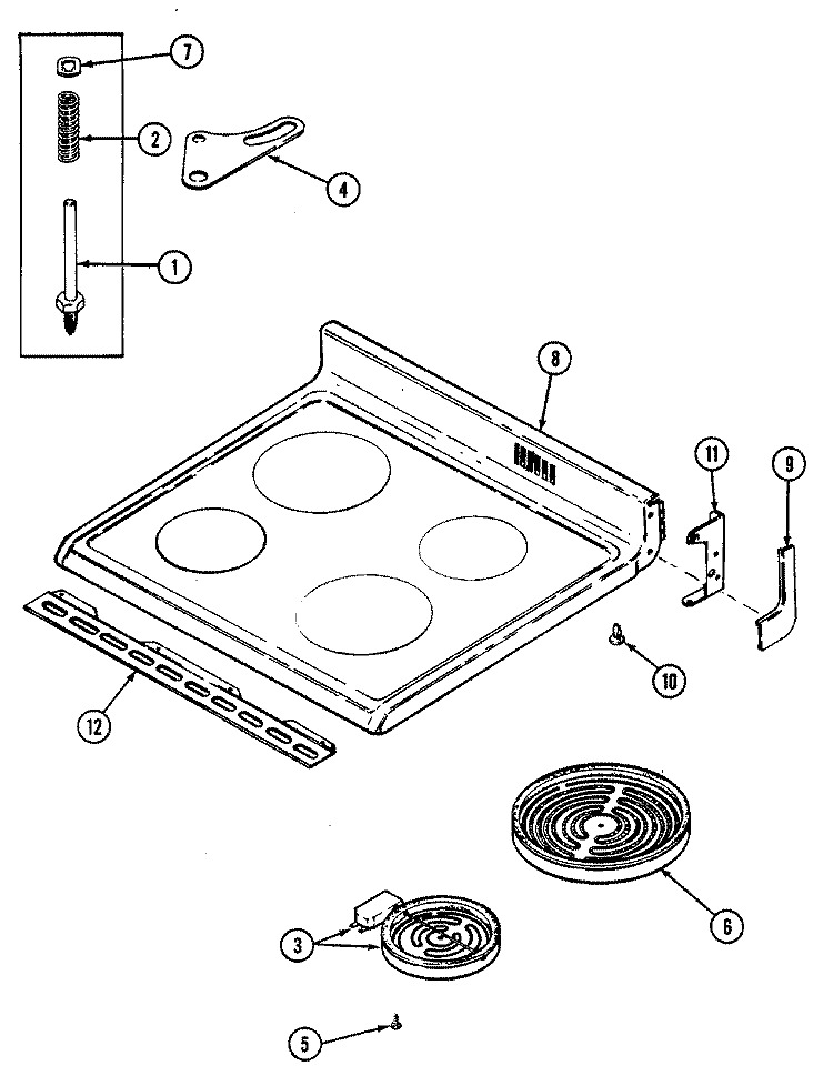 TOP ASSEMBLY Diagram and Parts List for 3889VRA  Magic Chef Range