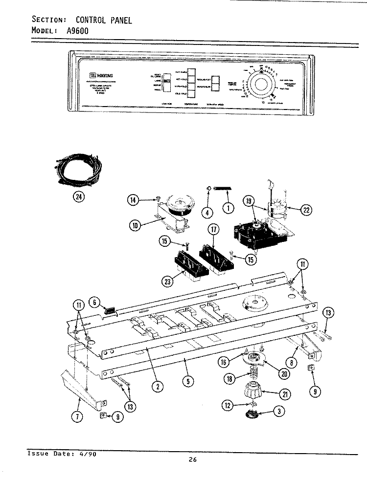 CONTROL PANEL Diagram and Parts List for LA9600  Maytag Washer