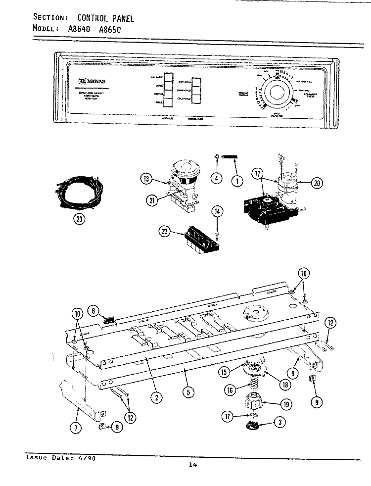 CONTROL PANEL Diagram and Parts List for A8650  Maytag Washer