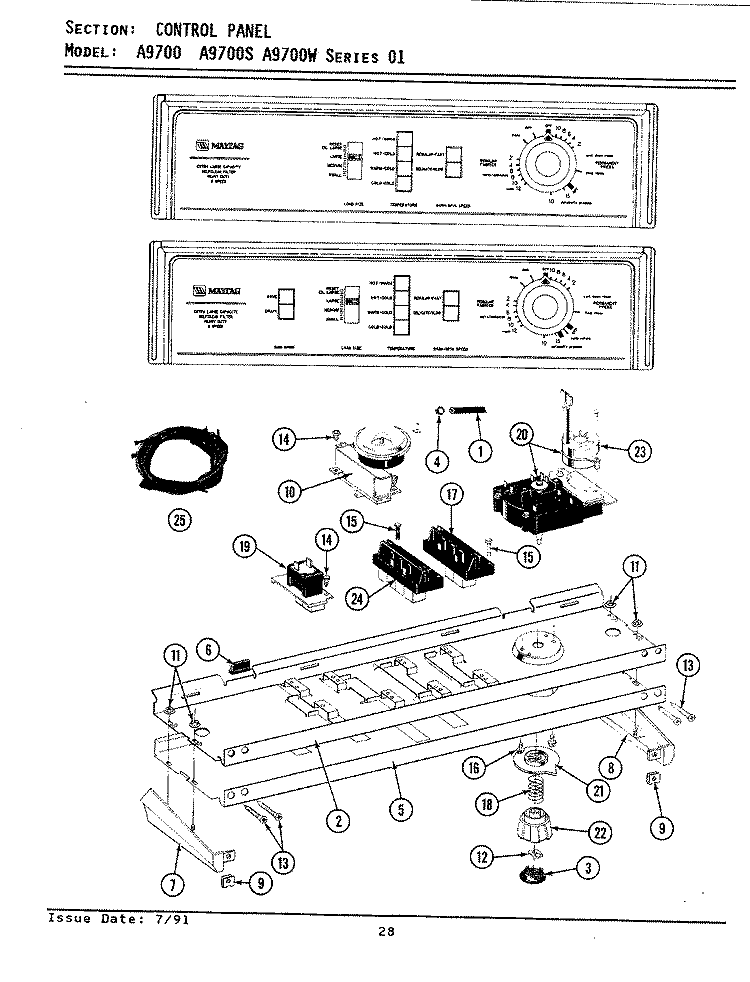 CONTROL PANEL Diagram and Parts List for A9700  Maytag Washer