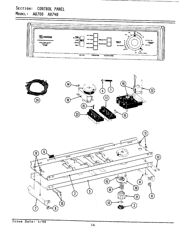 CONTROL PANEL Diagram and Parts List for A8700  Maytag Washer