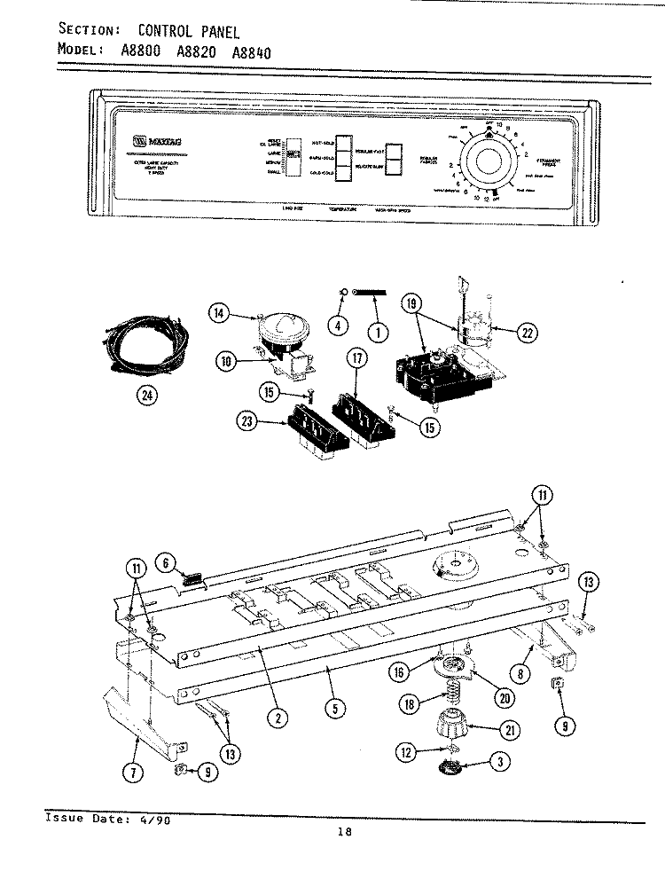 CONTROL PANEL Diagram and Parts List for A8820  Maytag Washer