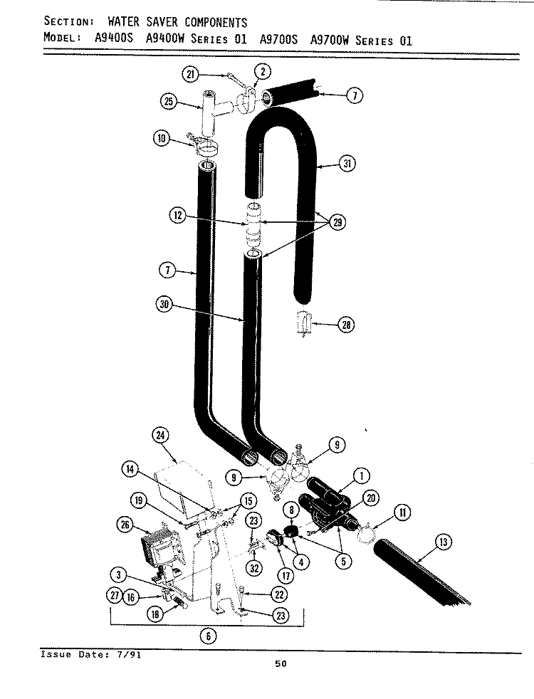 WATER SAVER COMPONENTS Diagram and Parts List for A9700S  Maytag Washer